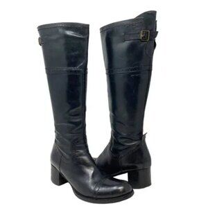 NOME Black Portugal Leather Knee High Zip Cap-Toe Boots - Size 6.5 EU 37